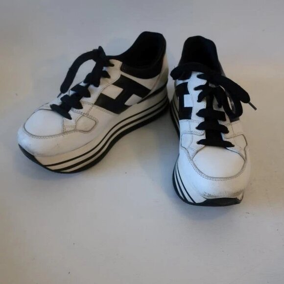 Womens Hogan White Black Platform Leather Maxi H222 Sneakers 39 US/8 - Picture 1 of 15